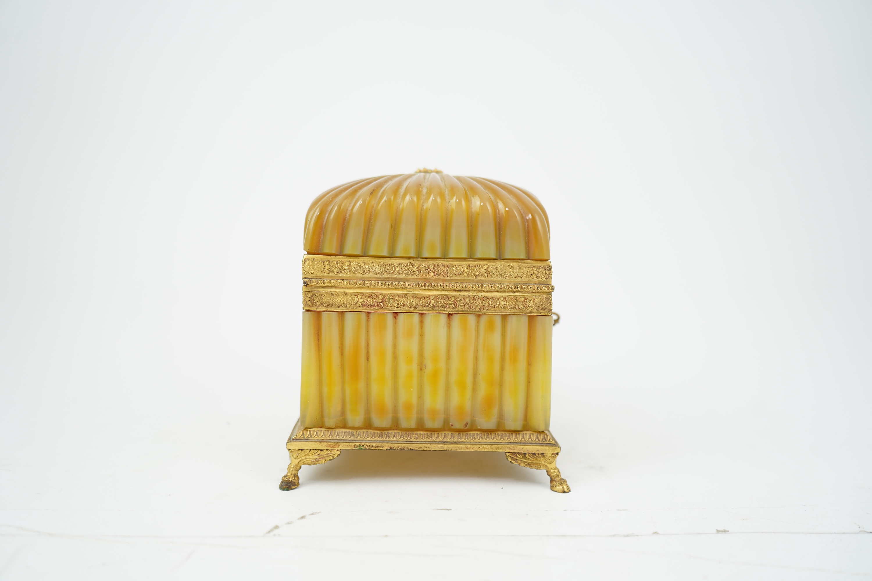 A mid 19th century French opaline glass necessaire box with turquoise and gold mounted accessories